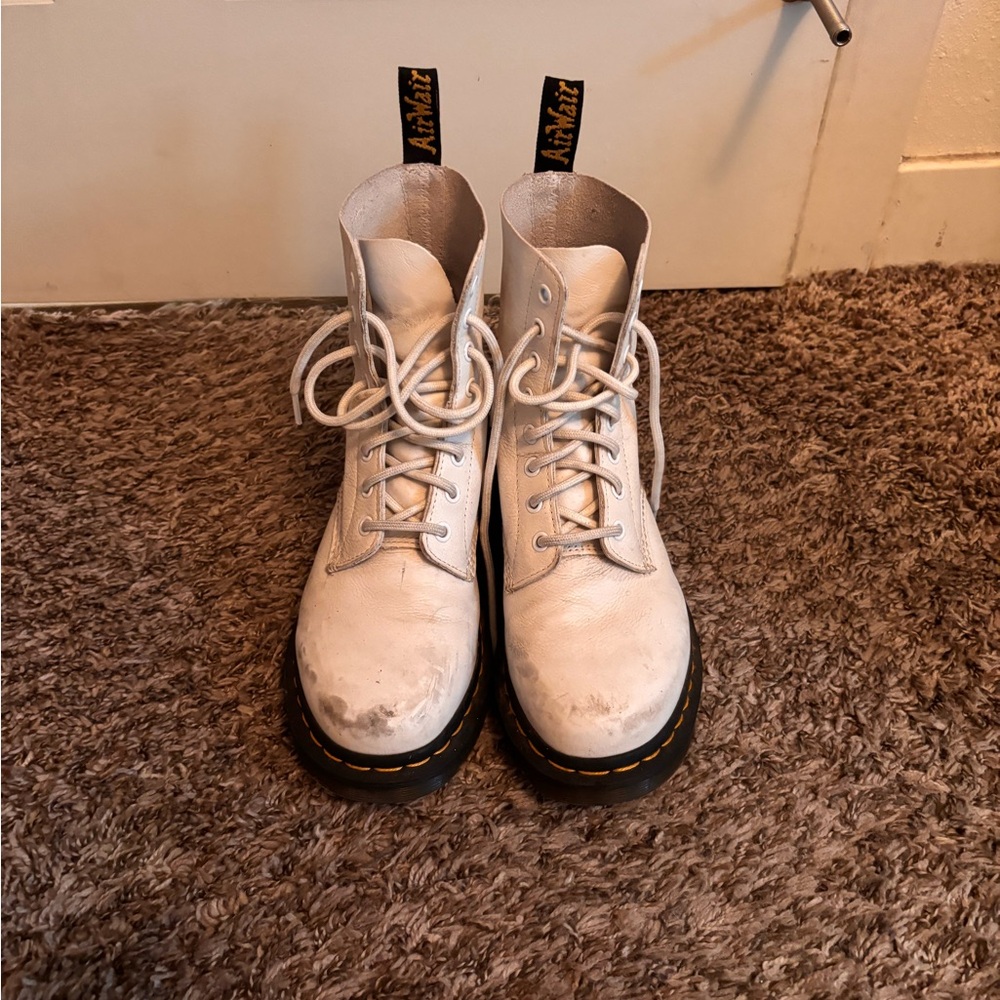 Dr. Martens White Leather 8-Eye Lace-Up Boots